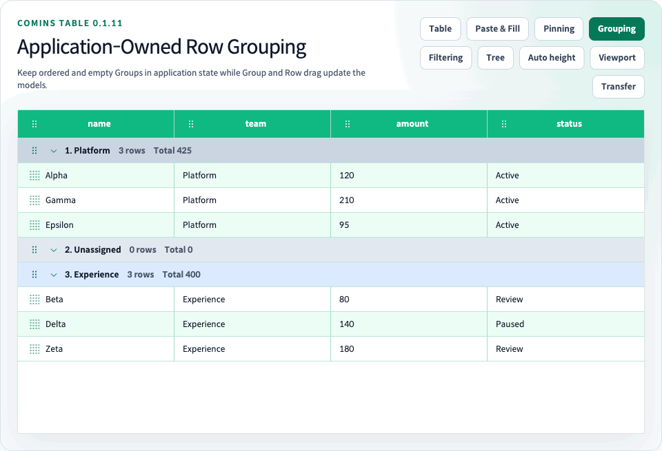 Application-owned Row Grouping의 펼침, 접기와 Group 순서 변경