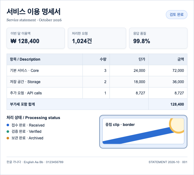 텍스트, 표와 그림자를 포함한 Capture 명세서 PNG 출력